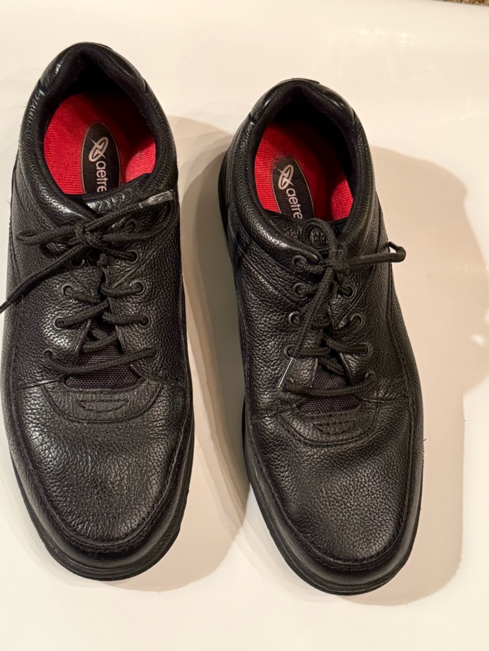 Rockport Men’s Leather Walking Shoes Black Casual Lace Up Size 14 Aetrex Inserts